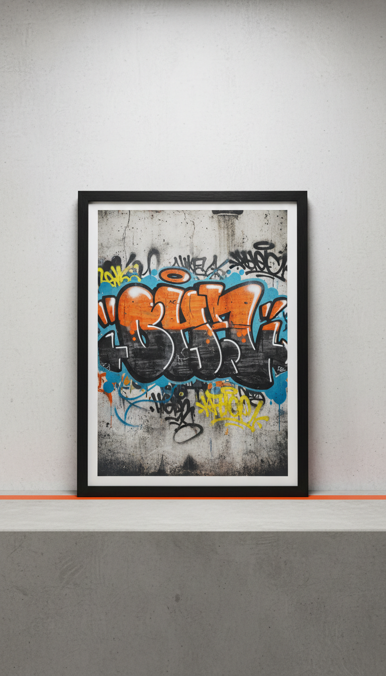 Framed Graffiti-Inspired Photographic Print Under Glass